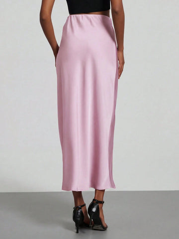 Women's Elastic Satin Finish Maxi Skirt