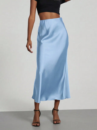 Se-Helo Fashion Women's Elastic Satin Finish Maxi Skirt