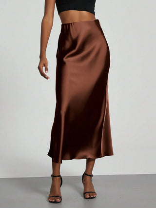 Se-Helo Fashion Women's Elastic Satin Finish Maxi Skirt