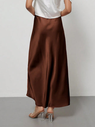 Se-Helo Fashion Women's Elastic Satin Finish Maxi Skirt