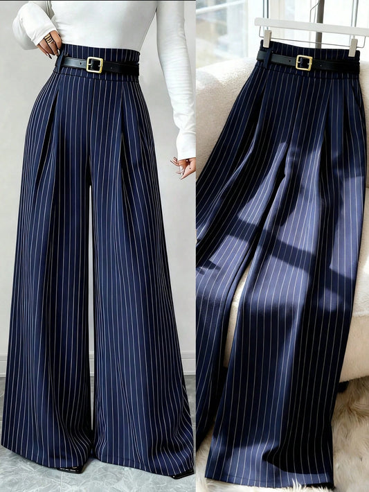 Women's New Navy Blue Striped Suit Pants