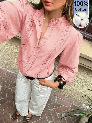 Women's Solid Color Minimalist Long Sleeve Shirt