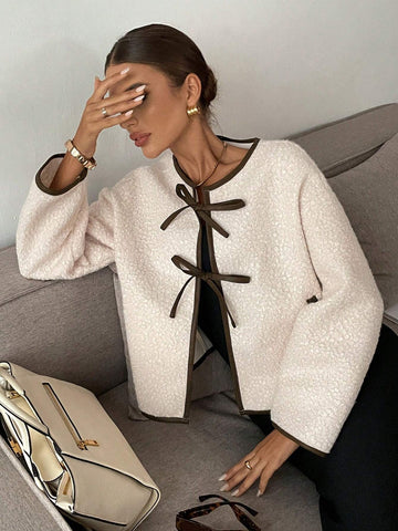 Women's Tie-Up Contrast Trim Bow Jacket