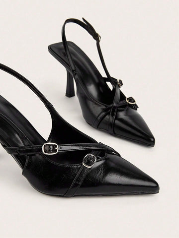 Cross Strap Buckle Stiletto High Heel Sandals With Pointed Toe