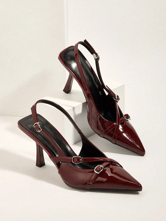 Cross Strap Buckle Stiletto High Heel Sandals With Pointed Toe
