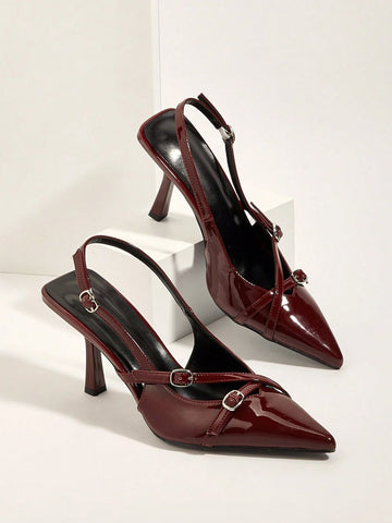 Cross Strap Buckle Stiletto High Heel Sandals With Pointed Toe
