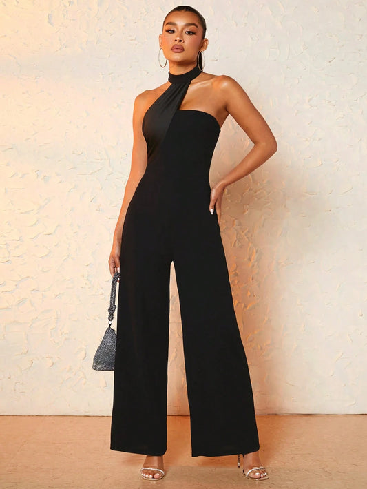 Women's Solid Color Loose Fit Wide Leg Jumpsuit