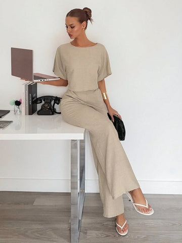 Siren Gaze 2pcs/Set Women Solid Color Pleated Shirt And Pants Casual Suit
