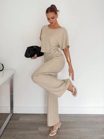 Siren Gaze 2pcs/Set Women Solid Color Pleated Shirt And Pants Casual Suit