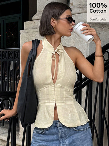 Siren Gaze Women's Bow Tie Cutout Hollow Vest, Slim Fit