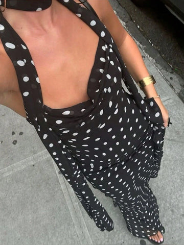 Polka Dot Strapless Maxi Dress With Detachable Scarf