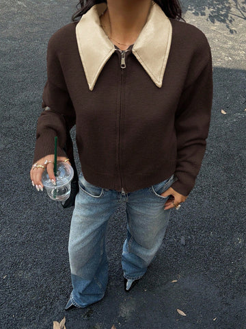 Siren Gaze Vintage Patchwork Collar Short Cardigan Sweater