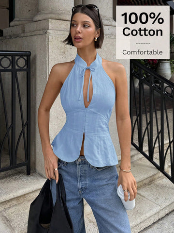 Siren Gaze Women's Bow Tie Cutout Hollow Vest, Slim Fit