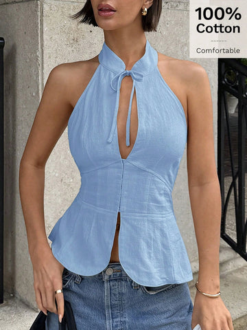 Siren Gaze Women's Bow Tie Cutout Hollow Vest, Slim Fit