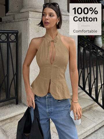 Siren Gaze Women's Bow Tie Cutout Hollow Vest, Slim Fit