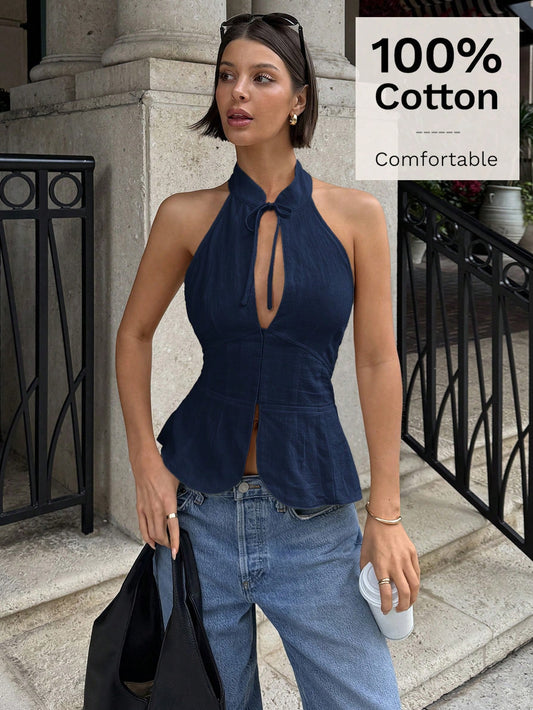 Siren Gaze Women's Bow Tie Cutout Hollow Vest, Slim Fit