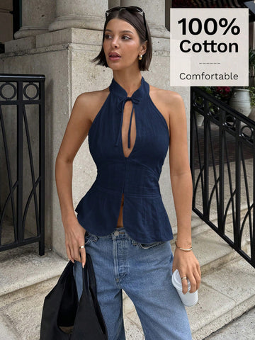 Siren Gaze Women's Bow Tie Cutout Hollow Vest, Slim Fit