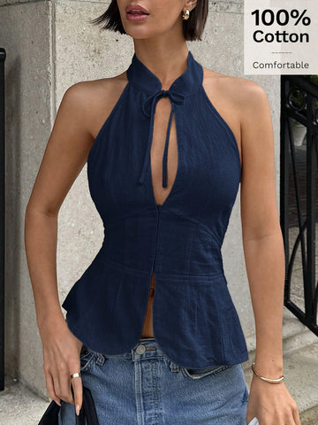 Siren Gaze Women's Bow Tie Cutout Hollow Vest, Slim Fit