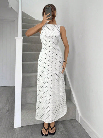 Siren Gaze Women's Sexy Polka Dot Print Tie-Strap Open Back Dress