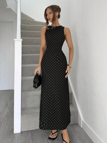 Siren Gaze Women's Sexy Polka Dot Print Tie-Strap Open Back Dress