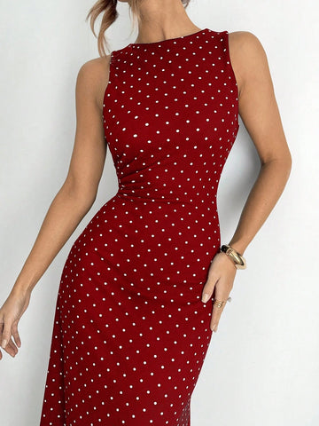 Siren Gaze Women's Sexy Polka Dot Print Tie-Strap Open Back Dress