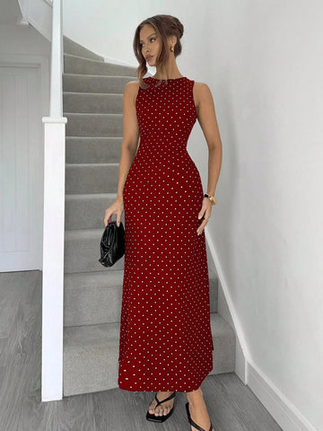 Siren Gaze Women's Sexy Polka Dot Print Tie-Strap Open Back Dress