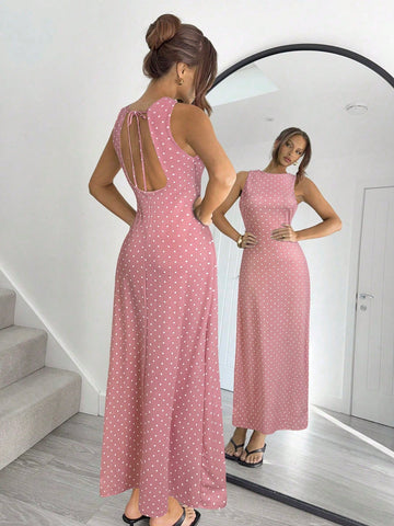 Siren Gaze Women's Sexy Polka Dot Print Tie-Strap Open Back Dress