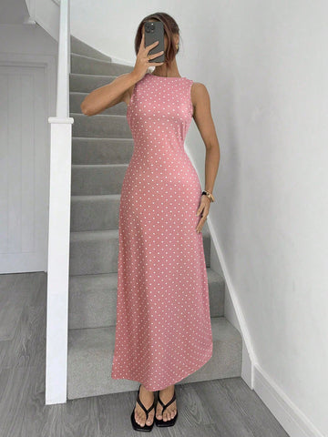 Siren Gaze Women's Sexy Polka Dot Print Tie-Strap Open Back Dress