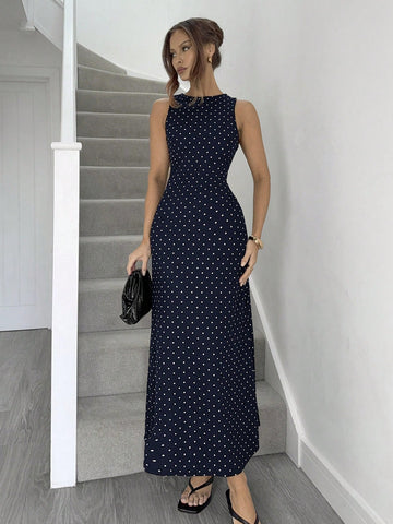 Siren Gaze Women's Sexy Polka Dot Print Tie-Strap Open Back Dress