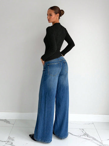 Siren Gaze Soft Asymmetric Drape Hollow Metal Buckle Decor Long Sleeve T-Shirt