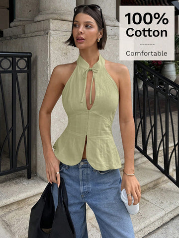 Siren Gaze Women's Bow Tie Cutout Hollow Vest, Slim Fit