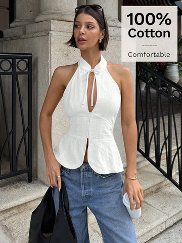 Siren Gaze Women's Bow Tie Cutout Hollow Vest, Slim Fit