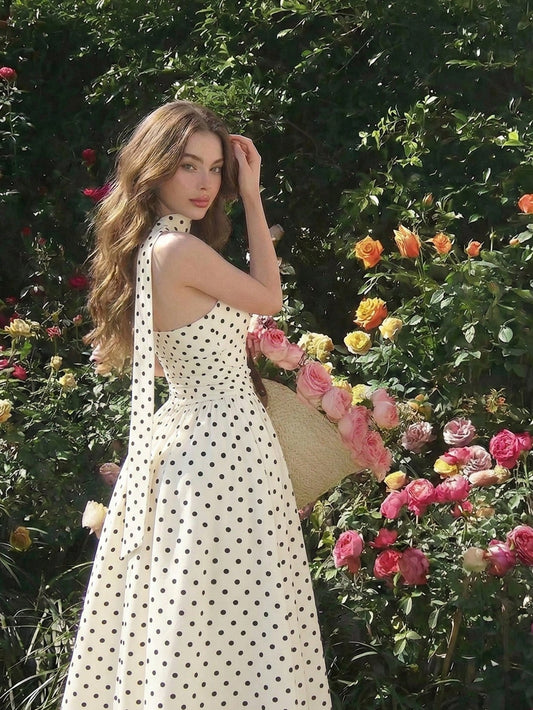 Polka Dot Summer Sleeveless Midi Dress
