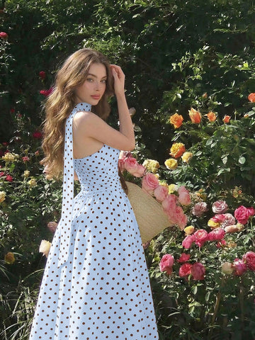 Polka Dot Summer Sleeveless Midi Dress