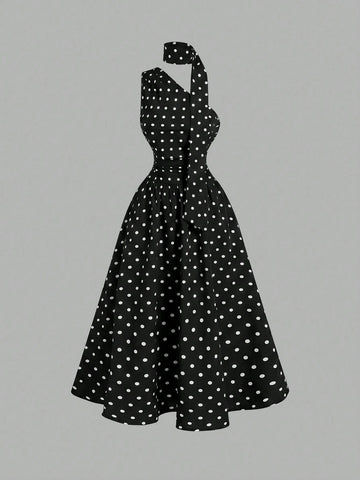 Polka Dot Summer Sleeveless Midi Dress