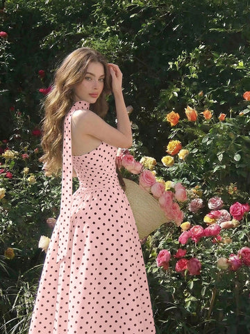 Polka Dot Summer Sleeveless Midi Dress
