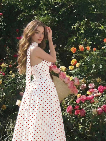 Polka Dot Summer Sleeveless Midi Dress