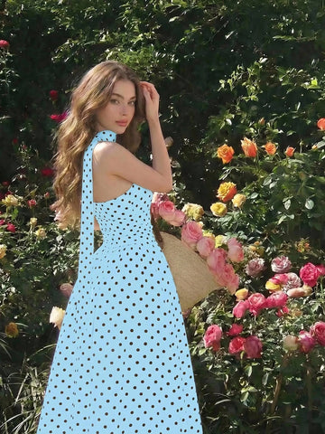 Polka Dot Summer Sleeveless Midi Dress