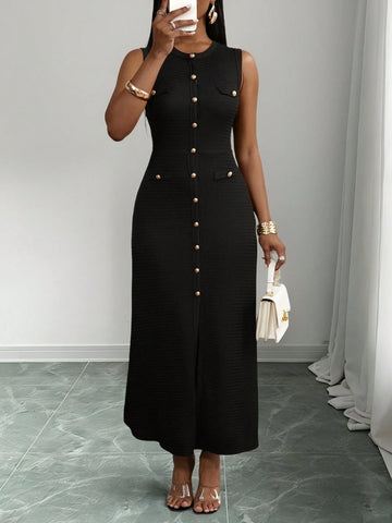 Textured Knitted Fabric Women's Long Dress