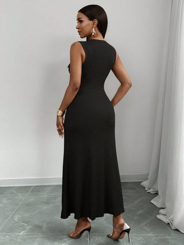 Textured Knitted Fabric Women's Long Dress