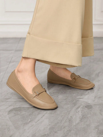 Women's Shoes New Years Metallic Buckle Decor Comfortable Black Flat Heel Loafers