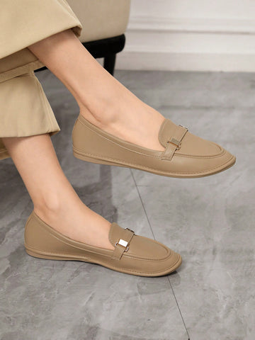Women's Shoes New Years Metallic Buckle Decor Comfortable Black Flat Heel Loafers