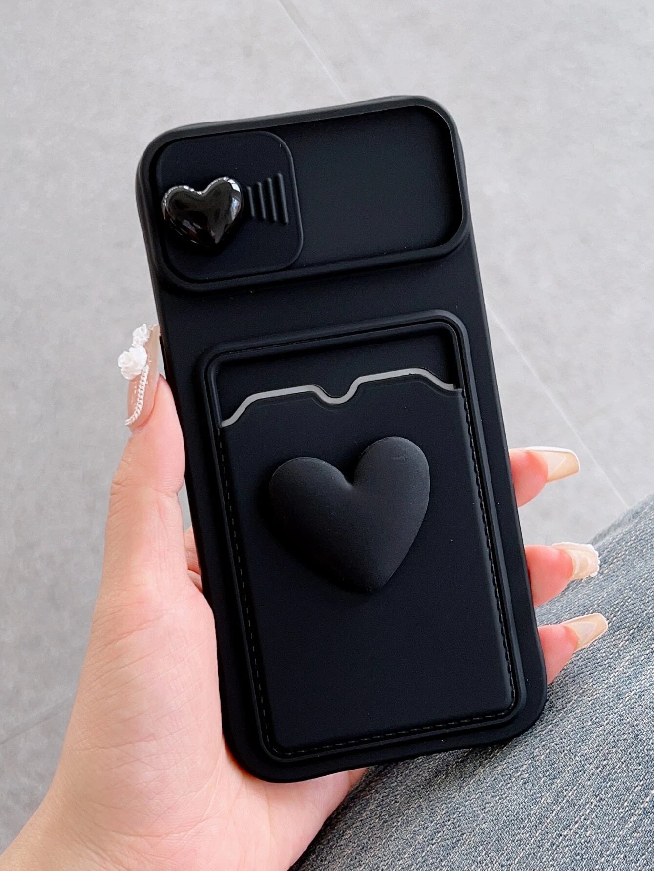 Sliding Transparent Double Heart Sticker Picture Frame Card Holder Phone Case