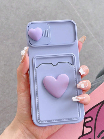 Sliding Transparent Double Heart Sticker Picture Frame Card Holder Phone Case