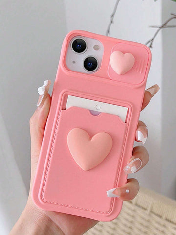 Sliding Transparent Double Heart Sticker Picture Frame Card Holder Phone Case