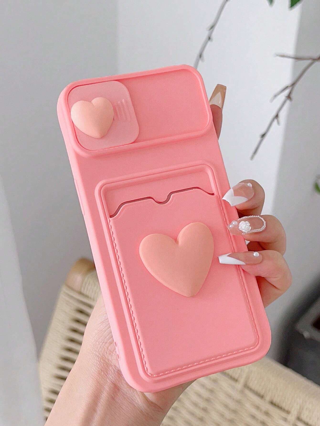 Sliding Transparent Double Heart Sticker Picture Frame Card Holder Phone Case