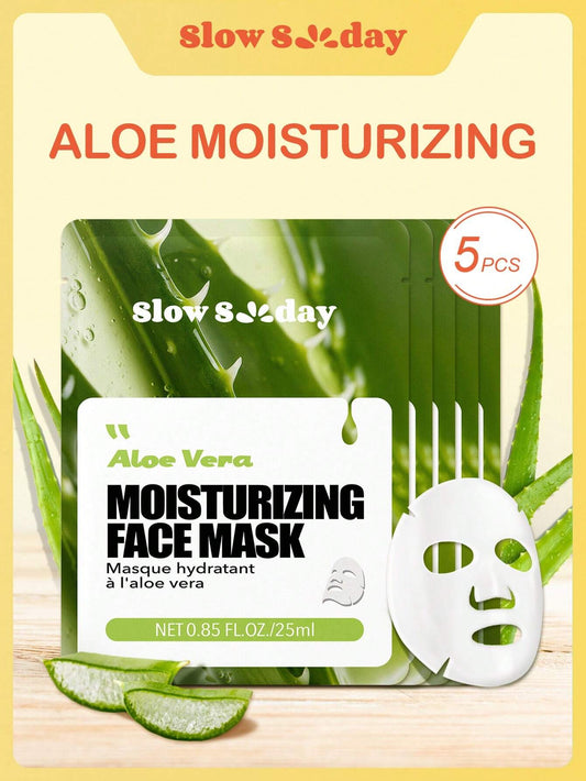 5PCS Aloe Vera Face Mask, Natural Plant Extract Series,Hydrating, Moisturizing,Brighting,Korean Mask