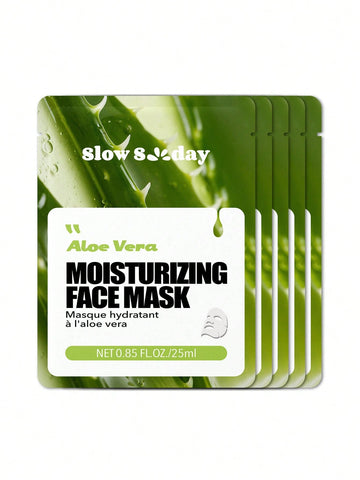 5PCS Aloe Vera Face Mask, Natural Plant Extract Series,Hydrating, Moisturizing,Brighting,Korean Mask