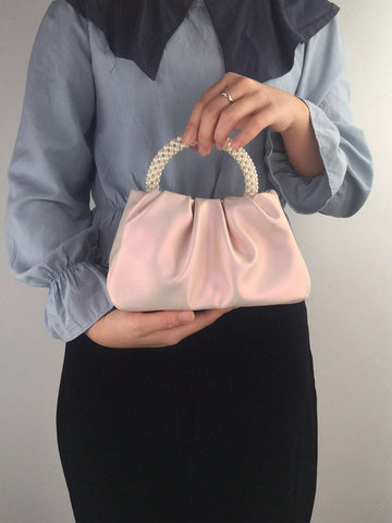 Small Ruched Bag Faux Pearl Decor