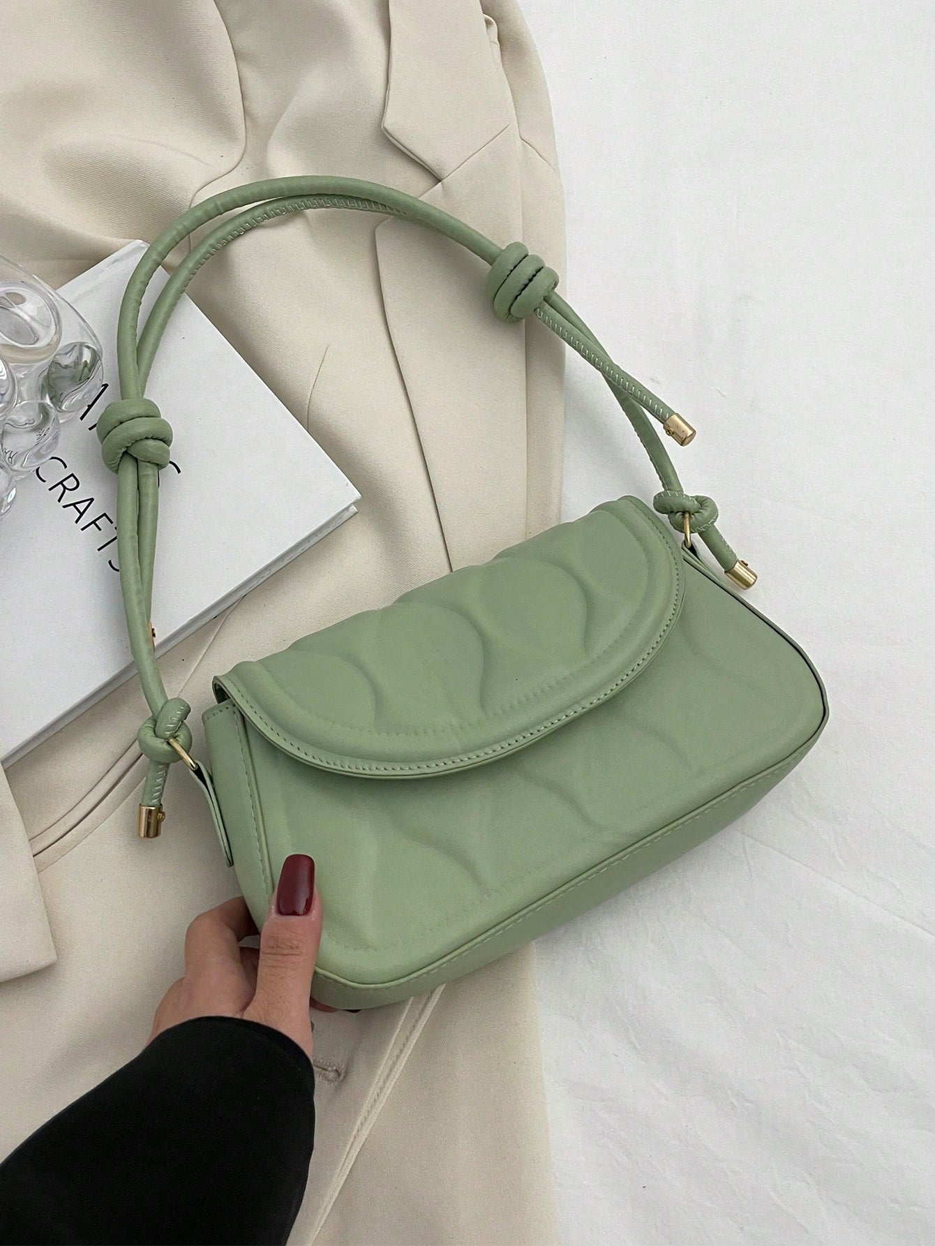 Litchi Embossed Dome Bag Small Green